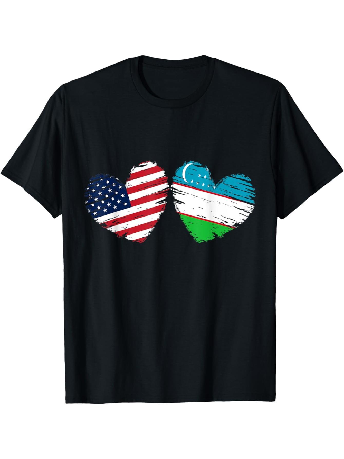 United States Uzbekistan Flag Heart Valentine's Day Uzbekistan United States T-Shirt