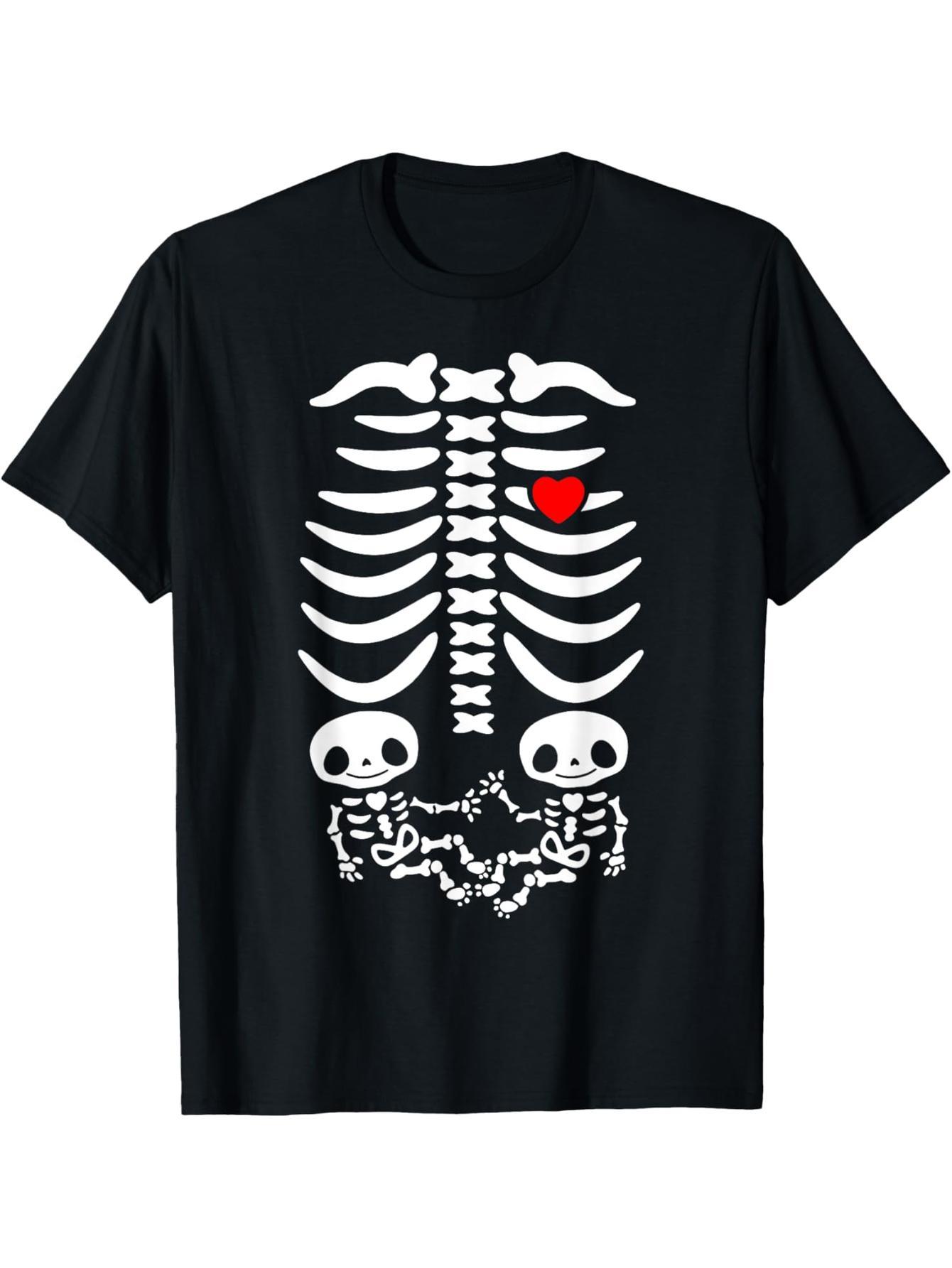Halloween Twin Pregnancy Announcement Fun Skull Mom T-Shirt
