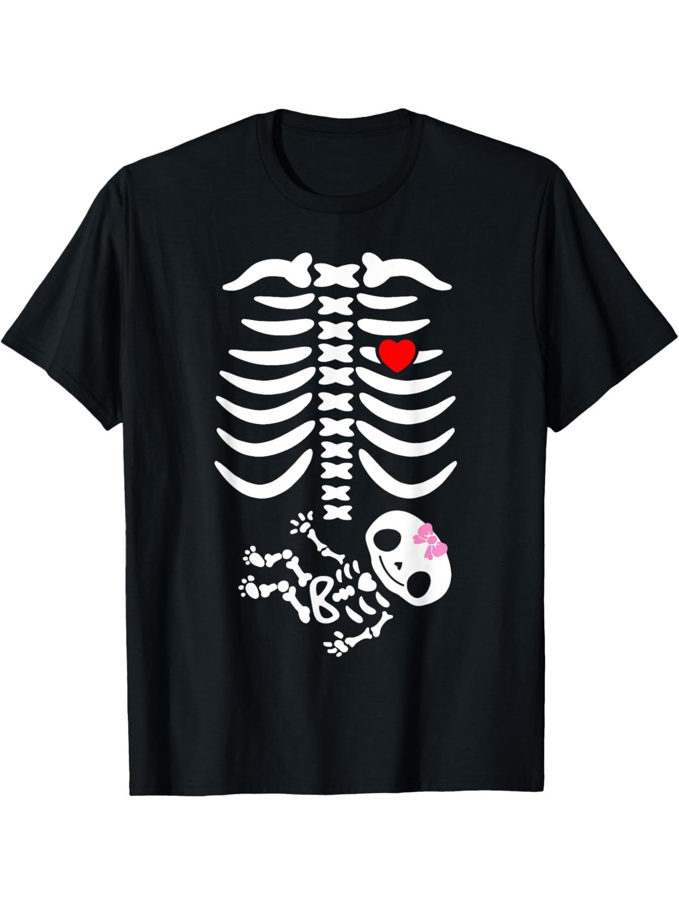 Halloween Baby Girl Pregnancy Announcement Skeleton Mom T-Shirt