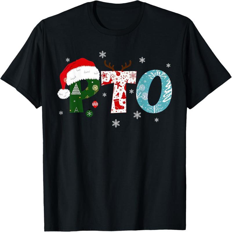 PTO Christmas Hat Reindeer Parent Teacher Organization Christmas T-Shirt